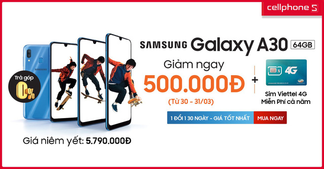 Duy nhất trong 2 ngày, Galaxy A30 hotsale chỉ hơn 5 triệu tại CellphoneS